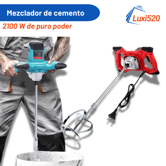 Mezclador de cemento, pintura y hormigón con 2100 Watts de potencia.